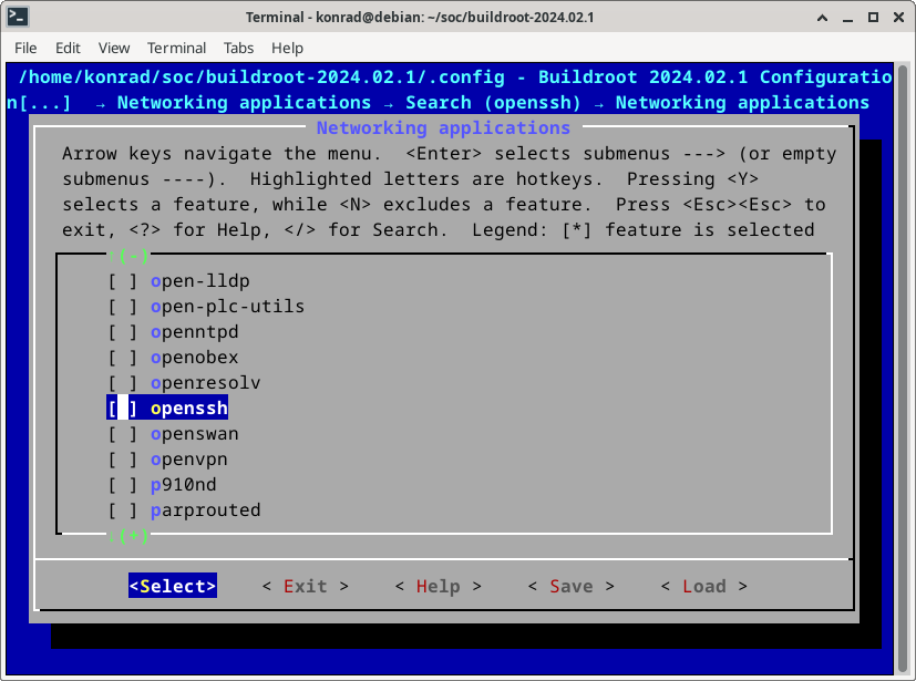Menuconfig screen