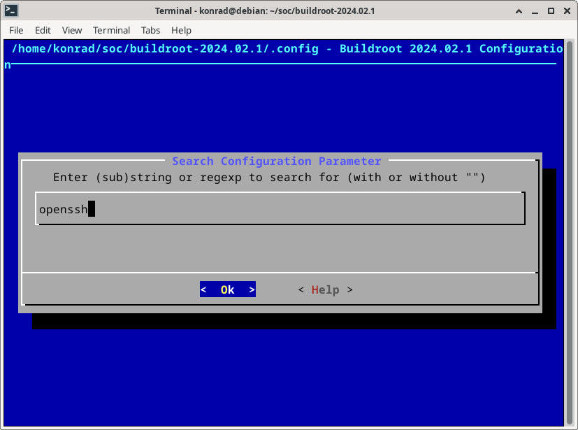 Menuconfig screen