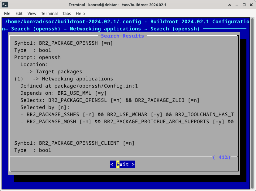 Menuconfig screen