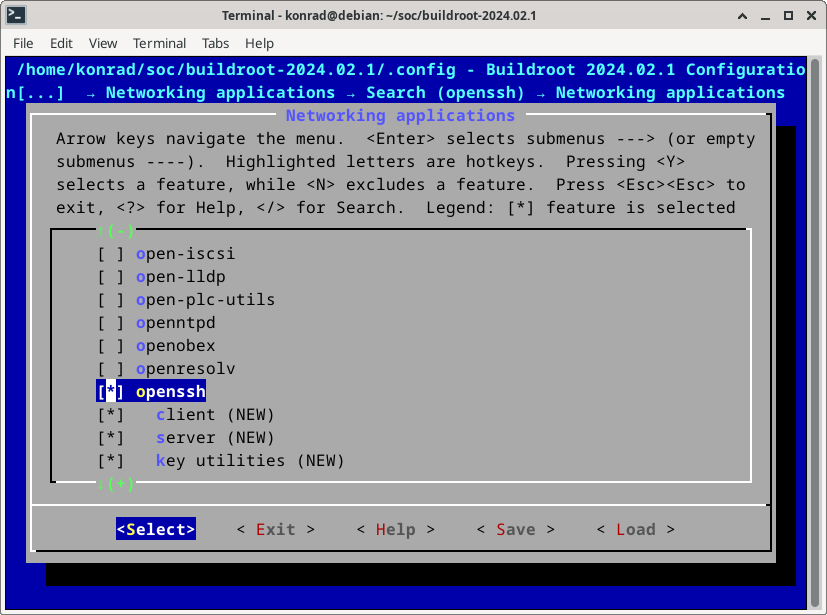 Menuconfig screen