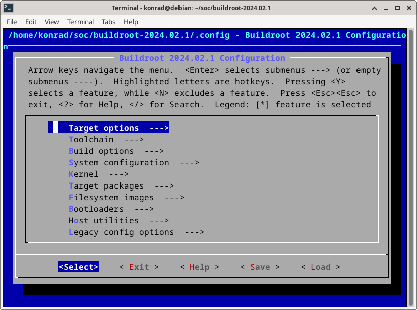 Menuconfig screen